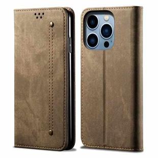 For iPhone 14 Pro Denim Texture Casual Style Leather Phone Case(Khaki)