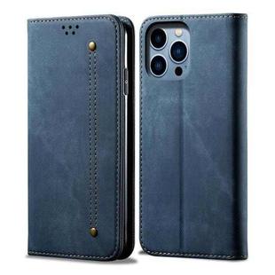 For iPhone 14 Pro Max Denim Texture Casual Style Leather Phone Case(Blue)