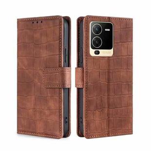 For vivo S15 5G Skin Feel Crocodile Magnetic Clasp Leather Phone Case(Brown)