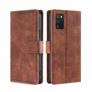 For Samsung Galaxy A03s 165.85mm US Version Skin Feel Crocodile Magnetic Clasp Leather Phone Case(Brown)