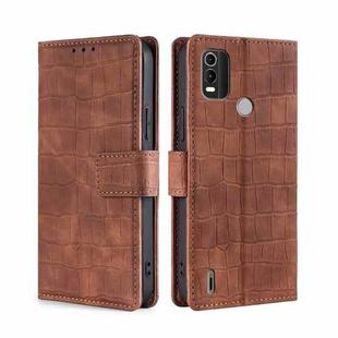 For Nokia C21 Plus Skin Feel Crocodile Magnetic Clasp Leather Phone Case(Brown)