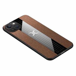 For iPhone 14 XINLI Stitching Cloth Textue TPU Phone Case (Brown)