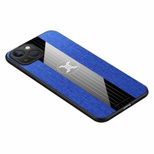 For iPhone 14 Plus XINLI Stitching Cloth Textue TPU Phone Case (Blue)