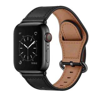 Genuine Leather Watch Band For Apple Watch Ultra 49mm / Series 8&7 45mm / SE 2&6&SE&5&4 44mm / 3&2&1 42mm(Black)