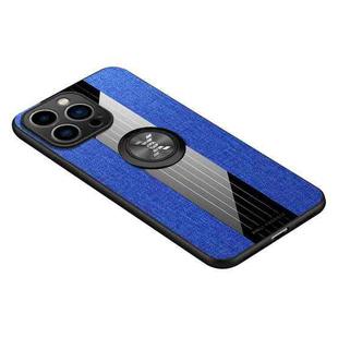 For iPhone 14 Pro Max XINLI Stitching Cloth Textue Ring Holder TPU Case (Blue)