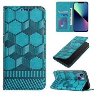 For iPhone 14 Football Texture Magnetic Leather Flip Phone Case (Light Blue)