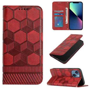For iPhone 14 Plus Football Texture Magnetic Leather Flip Phone Case (Red)