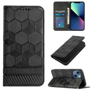 For iPhone 14 Plus Football Texture Magnetic Leather Flip Phone Case (Black)