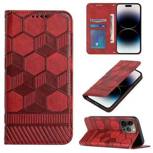 For iPhone 14 Pro Football Texture Magnetic Leather Flip Phone Case(Red)