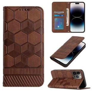 For iPhone 14 Pro Football Texture Magnetic Leather Flip Phone Case(Brown)