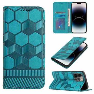 For iPhone 14 Pro Football Texture Magnetic Leather Flip Phone Case(Light Blue)
