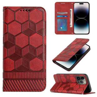 For iPhone 14 Pro Max Football Texture Magnetic Leather Flip Phone Case (Red)