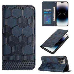 For iPhone 14 Pro Max Football Texture Magnetic Leather Flip Phone Case (Dark Blue)