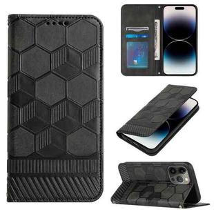 For iPhone 14 Pro Max Football Texture Magnetic Leather Flip Phone Case (Black)