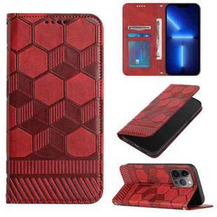 For iPhone 13 Pro Football Texture Magnetic Leather Flip Phone Case (Red)