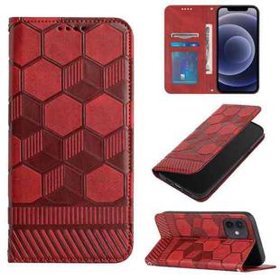 For iPhone 12 mini Football Texture Magnetic Leather Flip Phone Case (Red)