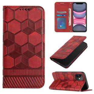 For iPhone 11 Football Texture Magnetic Leather Flip Phone Case (Red)