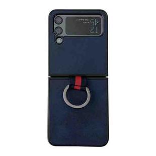 For Samsung Galaxy Z Flip4 Two-color Cowhide Texture Protective Phone Case with Ring Buckle(Blue)