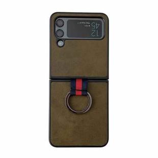 For Samsung Galaxy Z Flip4 Two-color Cowhide Texture Protective Phone Case with Ring Buckle(Green)