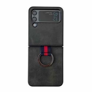 For Samsung Galaxy Z Flip4 Two-color Cowhide Texture Protective Phone Case with Ring Buckle(Black)