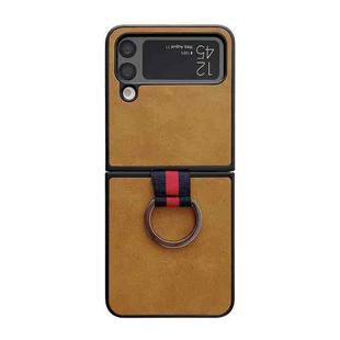 For Samsung Galaxy Z Flip4 Two-color Cowhide Texture Protective Phone Case with Ring Buckle(Brown)