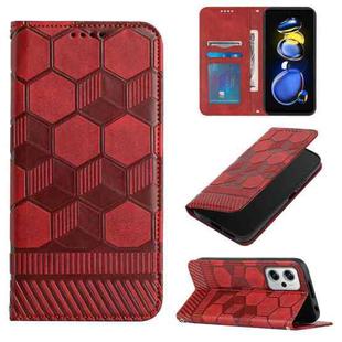 For Xiaomi Redmi Note 11T Pro Football Texture Magnetic Leather Flip Phone Case(Red)