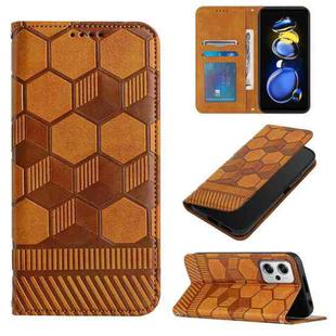 For Xiaomi Redmi Note 11T Pro Football Texture Magnetic Leather Flip Phone Case(Khaki)
