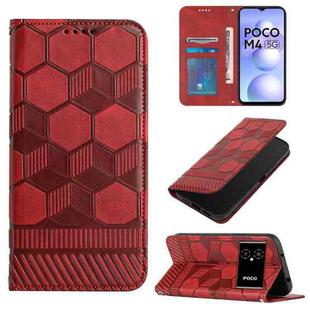 For Xiaomi Poco M4 5G Football Texture Magnetic Leather Flip Phone Case(Red)