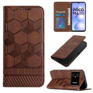 For Xiaomi Poco M4 5G Football Texture Magnetic Leather Flip Phone Case(Brown)