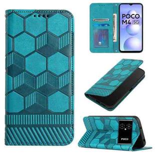 For Xiaomi Poco M4 5G Football Texture Magnetic Leather Flip Phone Case(Light Blue)