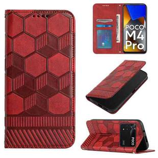 For Xiaomi Poco M4 Pro 4G Football Texture Magnetic Leather Flip Phone Case(Red)