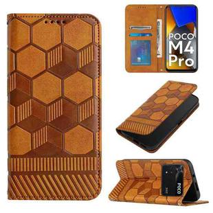 For Xiaomi Poco M4 Pro 4G Football Texture Magnetic Leather Flip Phone Case(Khaki)