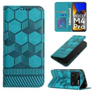 For Xiaomi Poco M4 Pro 4G Football Texture Magnetic Leather Flip Phone Case(Light Blue)