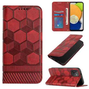 For Samsung Galaxy A03 166mm Football Texture Magnetic Leather Flip Phone Case(Red)