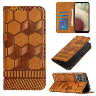 For Samsung Galaxy A12 5G / M12 / F12 Football Texture Magnetic Leather Flip Phone Case(Khaki)
