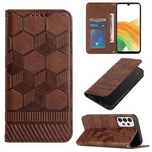 For Samsung Galaxy A33 5G Football Texture Magnetic Leather Flip Phone Case(Brown)