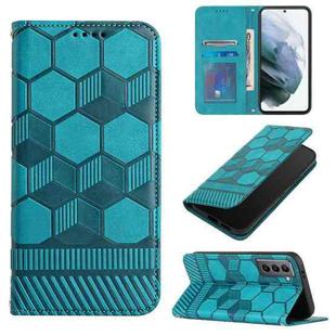 For Samsung Galaxy S21 5G Football Texture Magnetic Leather Flip Phone Case(Light Blue)