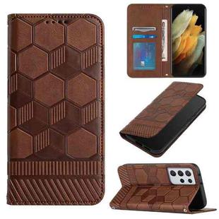 For Samsung Galaxy S21 Ultra 5G Football Texture Magnetic Leather Flip Phone Case(Brown)