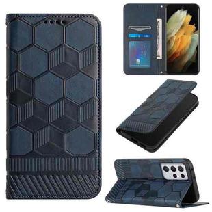 For Samsung Galaxy S21 Ultra 5G Football Texture Magnetic Leather Flip Phone Case(Dark Blue)