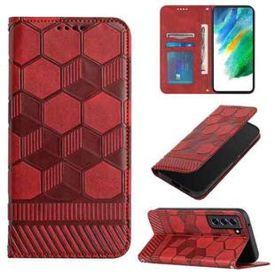 For Samsung Galaxy S21 FE Football Texture Magnetic Leather Flip Phone Case(Red)