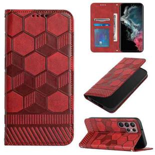 For Samsung Galaxy S22 Ultra 5G Football Texture Magnetic Leather Flip Phone Case(Red)