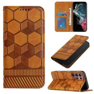 For Samsung Galaxy S22 Ultra 5G Football Texture Magnetic Leather Flip Phone Case(Khaki)