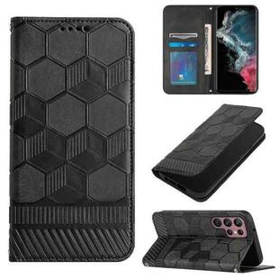 For Samsung Galaxy S22 Ultra 5G Football Texture Magnetic Leather Flip Phone Case(Black)