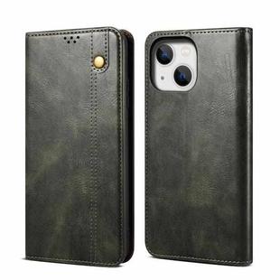 For iPhone 14 Simple Wax Crazy Horse Texture Horizontal Flip Leather Case (Dark Green)