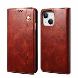 For iPhone 14 Simple Wax Crazy Horse Texture Horizontal Flip Leather Case (Brown)