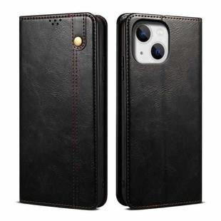 For iPhone 14 Simple Wax Crazy Horse Texture Horizontal Flip Leather Case (Black)