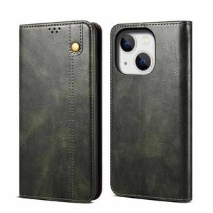 For iPhone 14 Plus Simple Wax Crazy Horse Texture Horizontal Flip Leather Case (Dark Green)