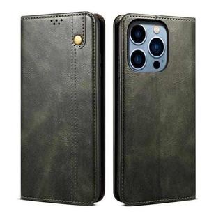 For iPhone 14 Pro Simple Wax Crazy Horse Texture Horizontal Flip Leather Case(Dark Green)