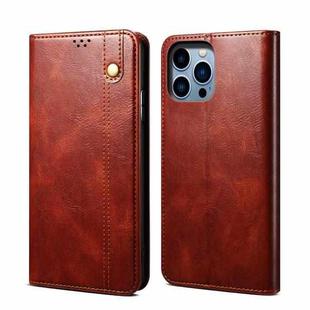 For iPhone 14 Pro Max Simple Wax Crazy Horse Texture Horizontal Flip Leather Case (Brown)