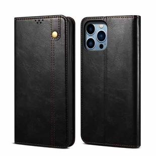 For iPhone 14 Pro Max Simple Wax Crazy Horse Texture Horizontal Flip Leather Case (Black)